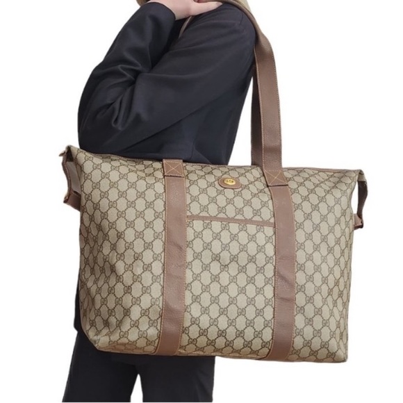 Gucci authentic brown monogram coated canvas XL tote bag - Picture 1 of 15